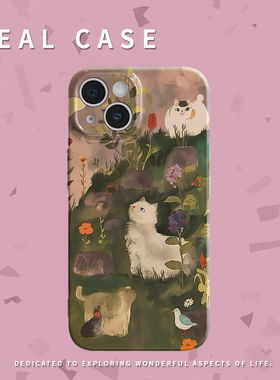 原创图案油画小猫仰望手机壳适用苹果16promaxiphoneOPPORENO10PROFINDX5PRO荣耀MAGIC4PROVIVOX200IQOONEO6