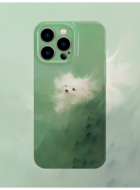 绿色风吹小狗菲林手机壳亮面适用苹果16promaxiphoneOPPORENO10PROFINDX5PRO荣耀MAGIC4PROVIVOX200IQOONEO6