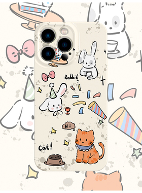 原创图案兔猫可爱手机软壳适用苹果16promaxiphoneOPPORENO10PROFINDX5PRO荣耀MAGIC4PROVIVOX200IQOONEO6