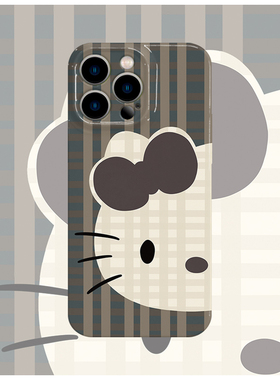 条纹KITTY灰色质感菲林手机壳适用苹果16promaxiphoneOPPORENO10PROFINDX5PRO荣耀MAGIC4PROVIVOX200IQOONEO6