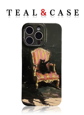 原创图案油画黑暗喵手机软壳适用苹果16promaxiphoneOPPORENO10PROFINDX5PRO荣耀MAGIC4PROVIVOX200IQOONEO6