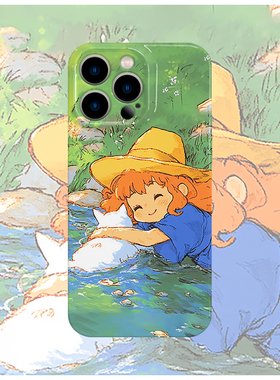原创图案溪流的猫可爱手机壳适用苹果16promaxiphoneOPPORENO10PROFINDX5PRO荣耀MAGIC4PROVIVOX200IQOONEO6