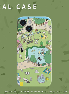 忙碌小镇绿色小清新手机软壳适用苹果16promaxiphoneOPPORENO10PROFINDX5PRO荣耀MAGIC4PROVIVOX200IQOONEO6