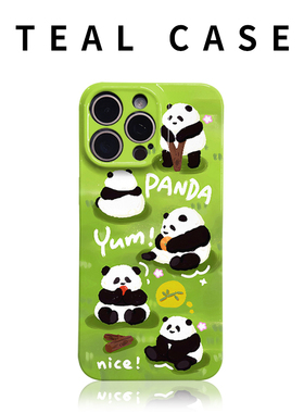 可爱绿色熊猫菲林手机壳亮面适用苹果13promaxiphone15PROMAX15plus15PRO华为NOVA4NOVA10PRO小米13VIVOX90