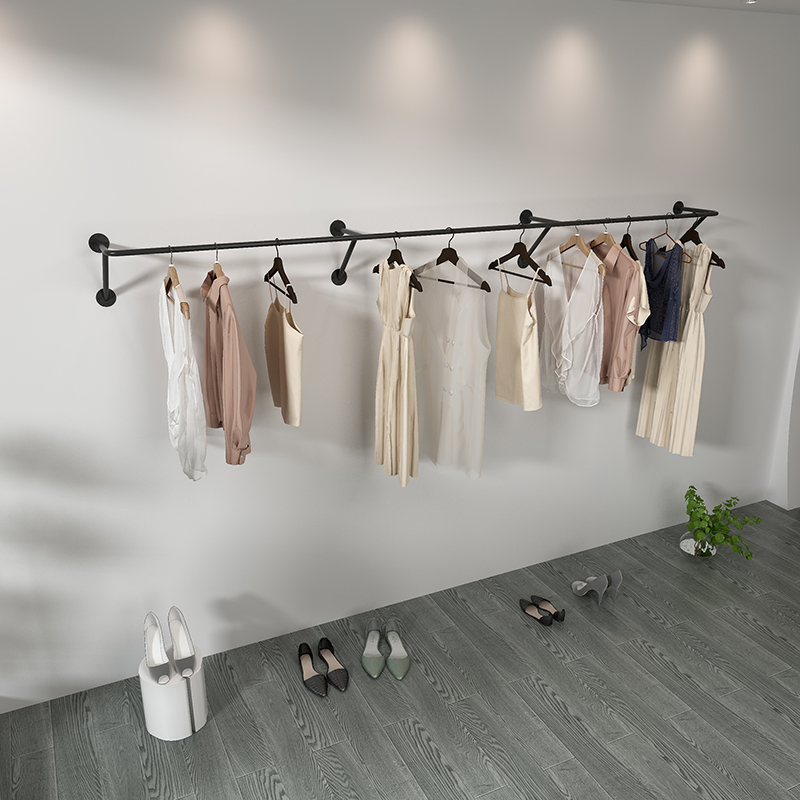 服装店墙上挂衣架长款货架承重衣服架单杠女装男装承重壁挂架子