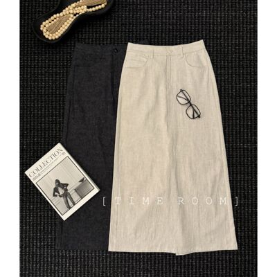 TIME ROOM 【港岛日落】2026春季新款麻牛仔半裙简约中长款半身裙