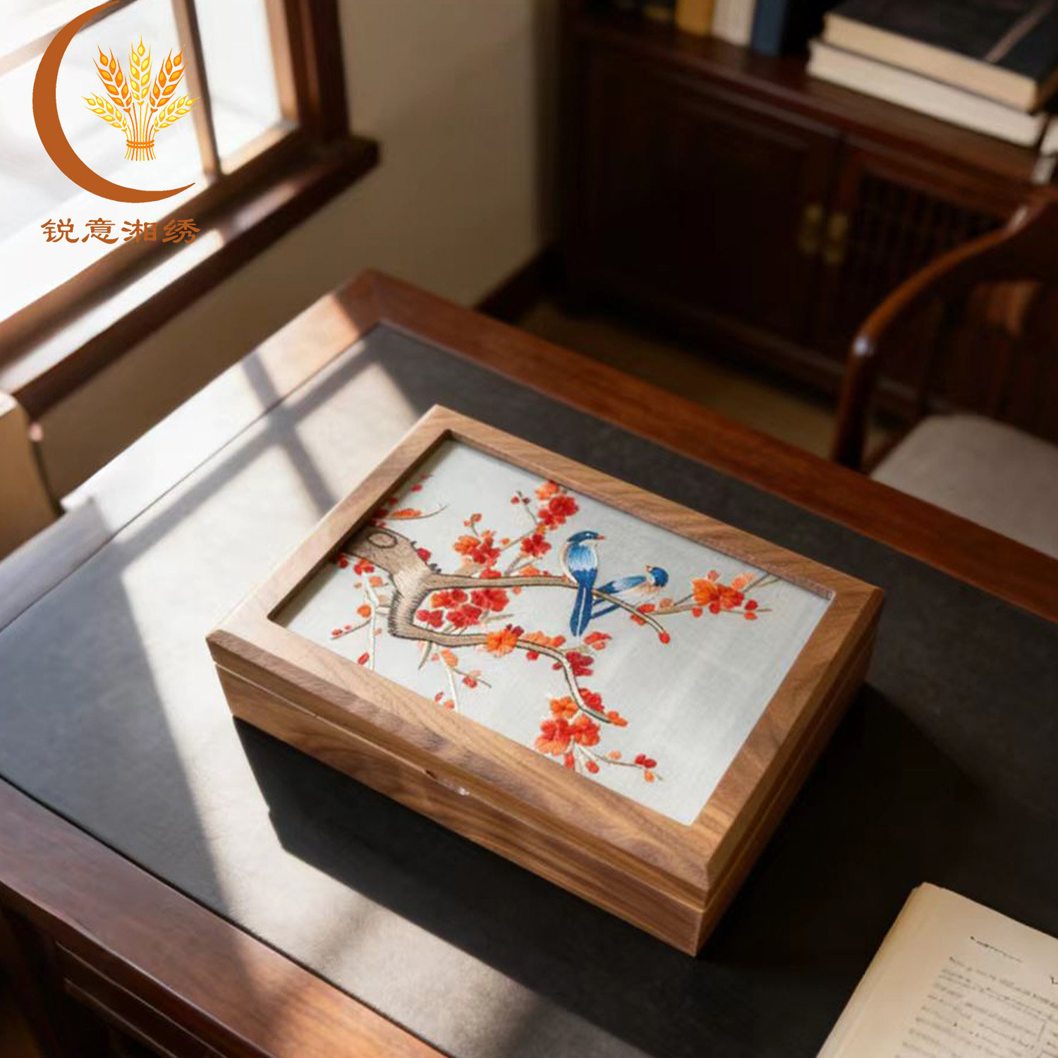 锐意湘绣纯手工刺绣首饰盒中国湖南特色礼品生日教师节送朋友礼物