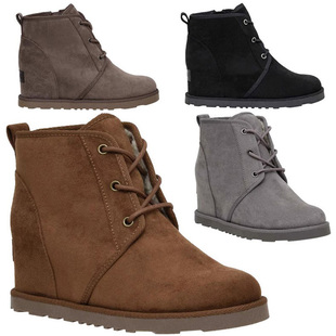 38-40码女内增高短靴系带侧拉链简约时尚加绒棉鞋欧美大码高跟鞋