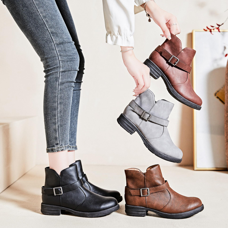 欧美英伦时装靴中跟女靴子大码女