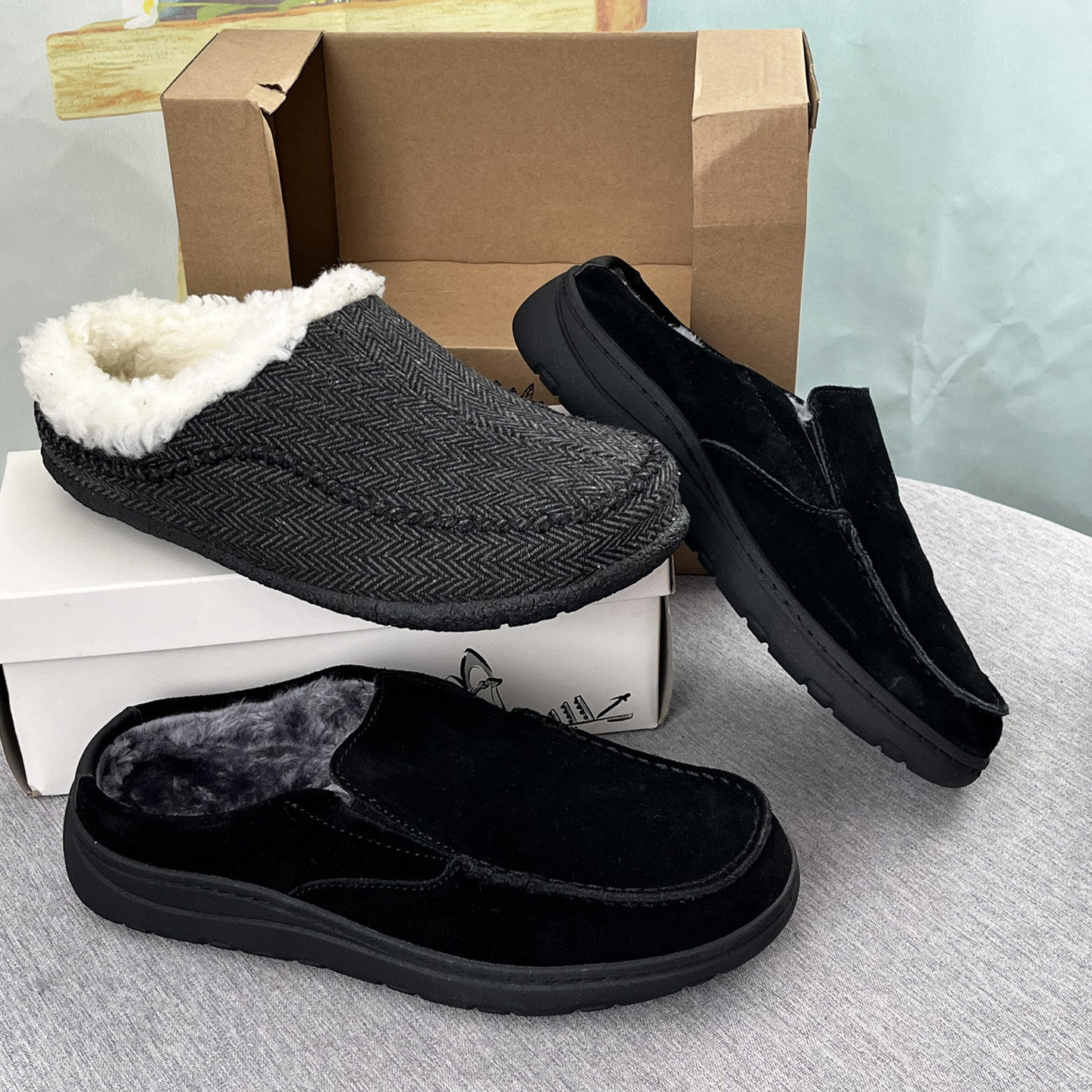 外贸大码男士真皮加绒包头勃肯鞋一脚蹬半拖冬季室内外棉拖鞋47码,流行男鞋,包头拖,淘宝优惠券,粉丝福利购,淘宝优惠卷