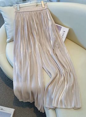 白色琉璃裤阔腿裤女夏季薄款2025八分裤裙裤甩裤垂坠感九分直筒裤
