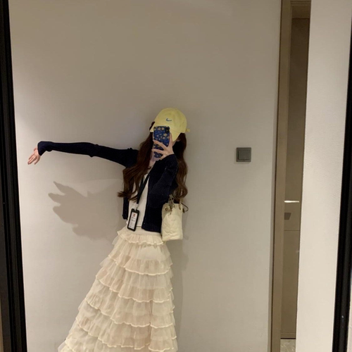 夏季芭蕾网纱蓬蓬蛋糕裙女2025春秋新款甜美显瘦层次感法式半身裙