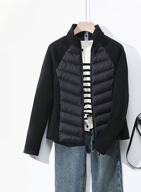黑色新款显瘦不臃肿轻薄有型拼接款棉服女修身内胆立领运动户外套