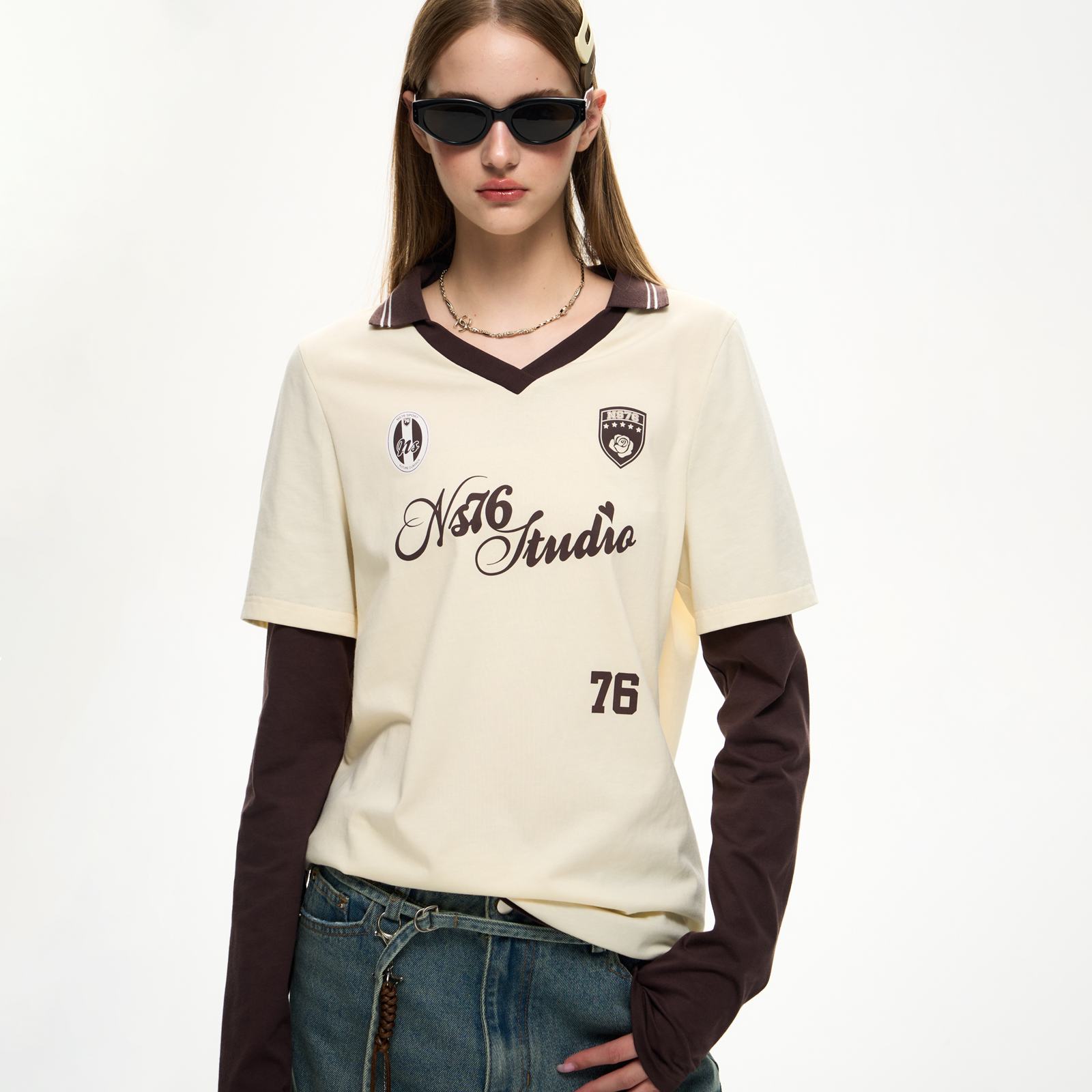 NS76假两件撞色POLO长袖球衣