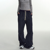 女宽松垂感百搭时尚 休闲裤 女秋冬新款 NS76撞色蓝色格子直筒裤 长裤