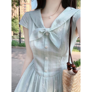 小清新海军领短袖连衣裙女2026新款夏天巨好看的绝美独特漂亮裙子