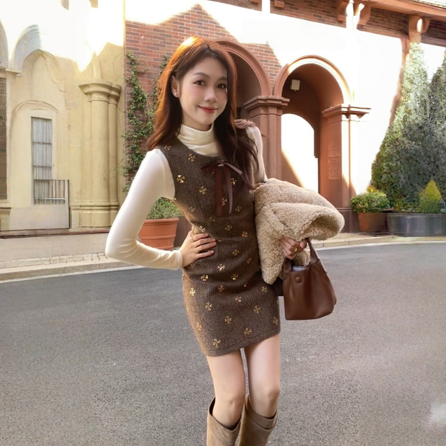 富家千金miu系穿搭小香风连衣裙