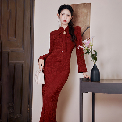 改良旗袍敬酒服新娘红色连衣裙女