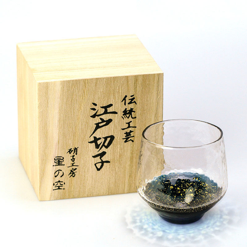 限定江户硝子蓝色星空杯 日式玻璃威士忌酒杯纯金箔杯子北欧ins风