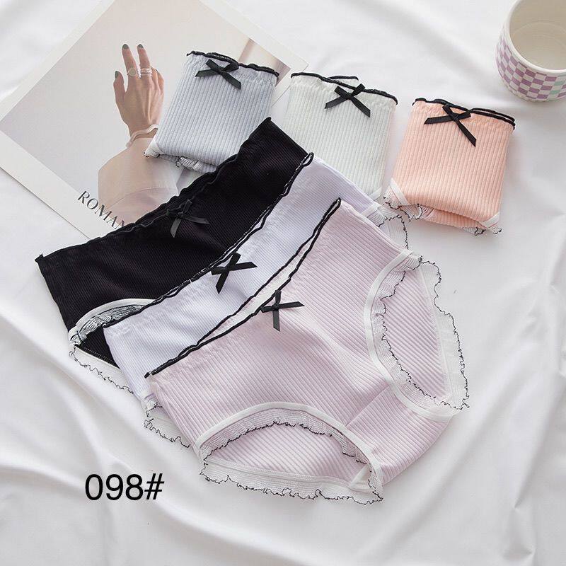 糖果色甜美少女蕾丝花边纯中低腰纯棉蝴蝶结透气小清新三角裤内裤