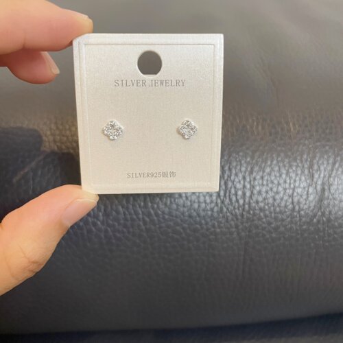 5A闪钻bling~超迷你！经典四叶草 S925通体纯银 耳钉养耳洞防过敏