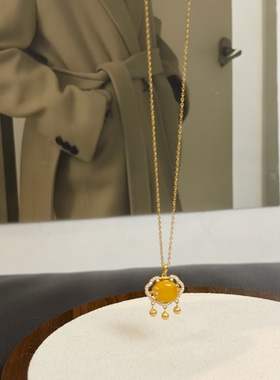 天然蜜蜡！S925纯银镀真金 超精致 好运平安锁  锁骨细项链女礼物