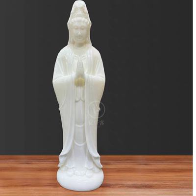 汉白玉观音合掌菩萨佛像站像家用南海观音摆件40CM