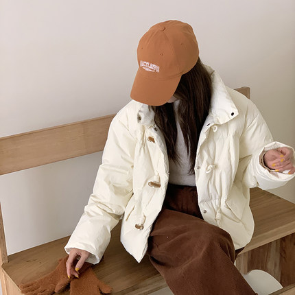 晴雨雪短款牛角扣羽绒服女韩版白鸭绒小个子面包服立领宽松冬外套