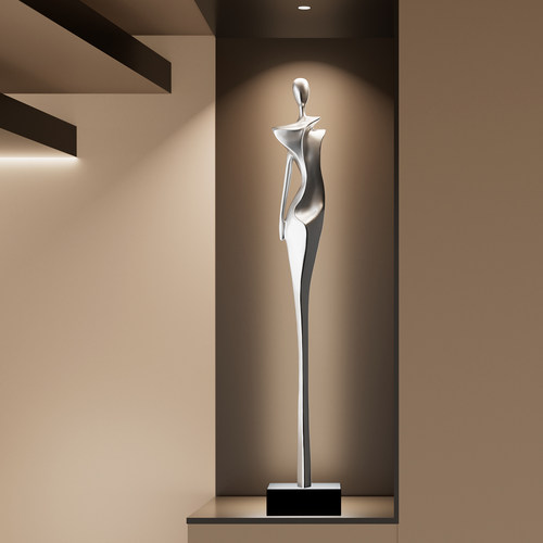 轻奢酒店玄关摆件竖高壁龛细长装饰品意式极简人物雕塑高级艺术感