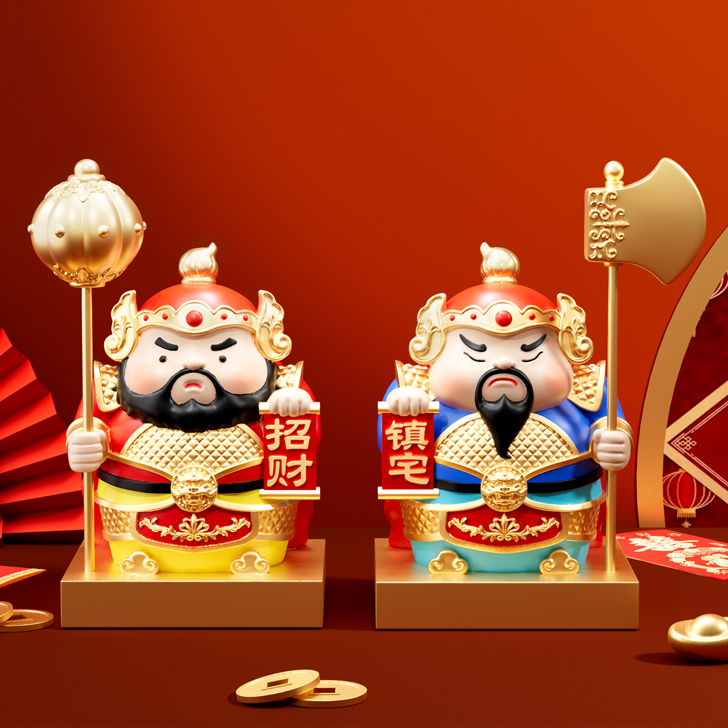 新中式国潮门神摆件客厅进门口入户玄关装饰摆件搬家乔迁新居礼物图片