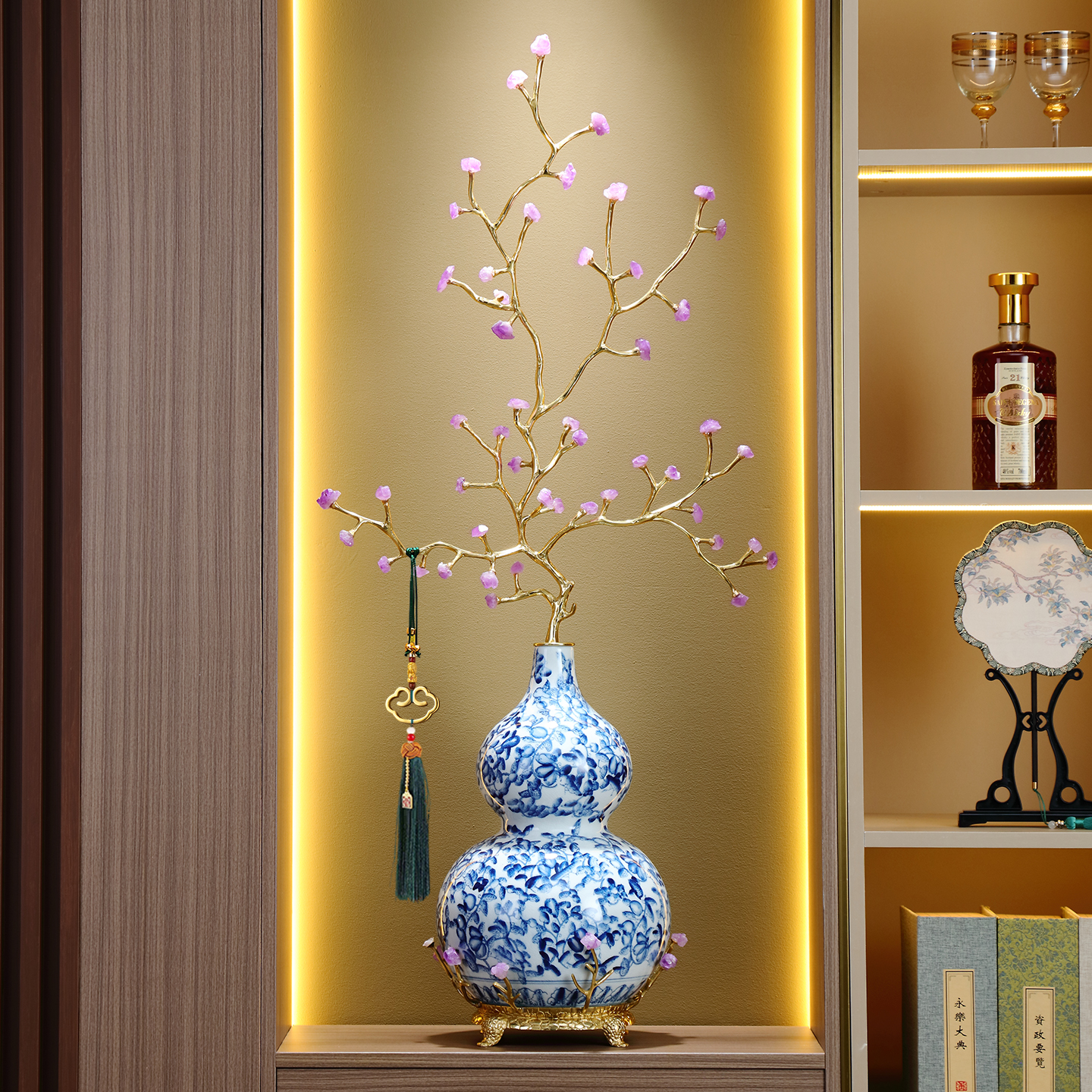 发财树陶瓷葫芦客厅摆件高端大气上档次玄关壁龛装饰乔迁新居礼物