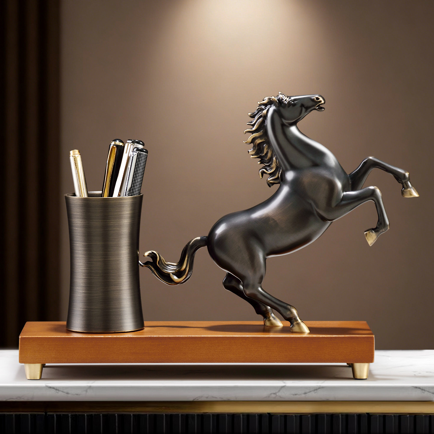 黄铜马到成功笔筒摆件办公室送领导高档桌面高级感伴手礼马年礼物,家居饰品,装饰摆件,淘宝优惠券,粉丝福利购,淘宝优惠卷