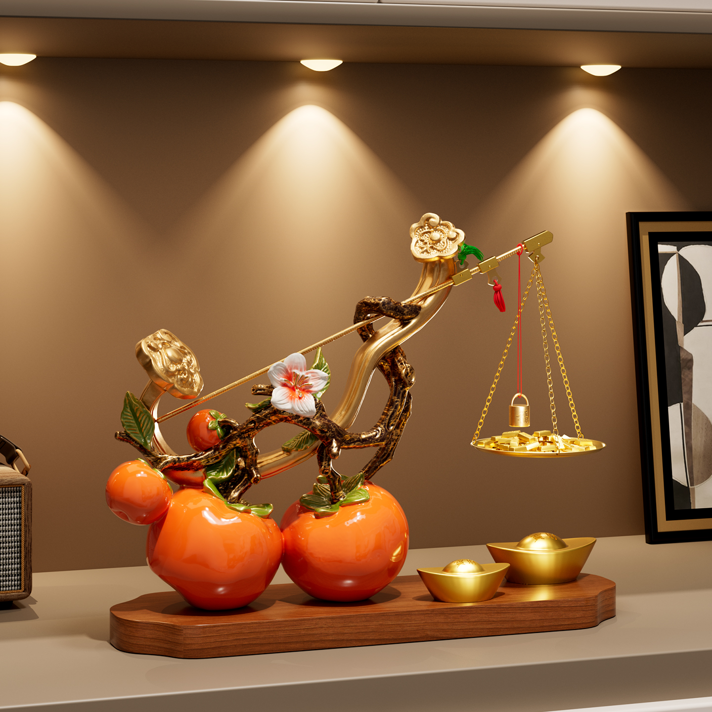 柿柿称心如意摆件客厅轻奢高档玄关电视柜装饰品搬家乔迁新居礼物