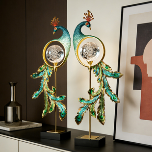 新中式珐琅彩孔雀摆件客厅轻奢高档高端大气上档次玄关装饰工艺品