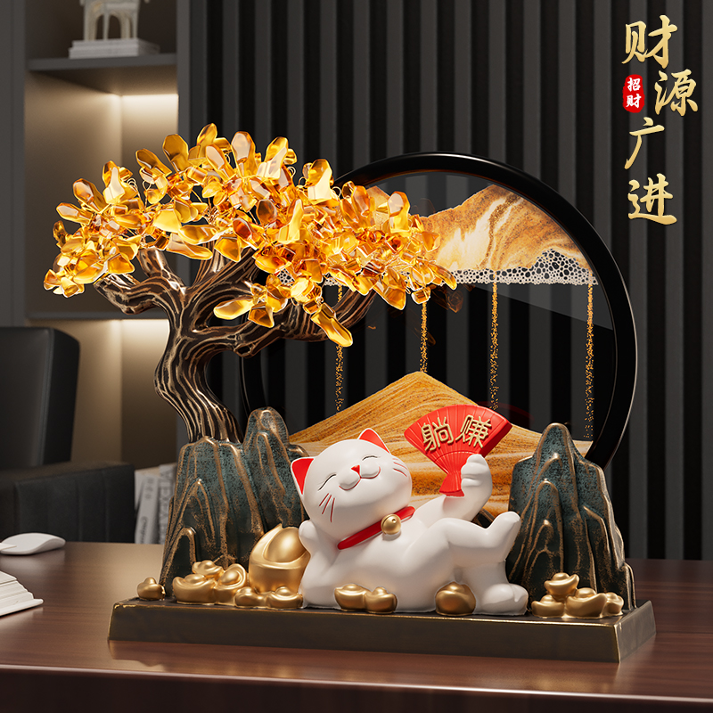 发财树流沙画招财猫摆件客厅办公室乔迁新居开业礼物生意兴隆大吉