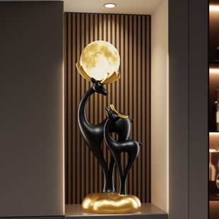 招财鹿摆件客厅落地灯沙发旁边高级感入户玄关电视柜壁龛乔迁礼物