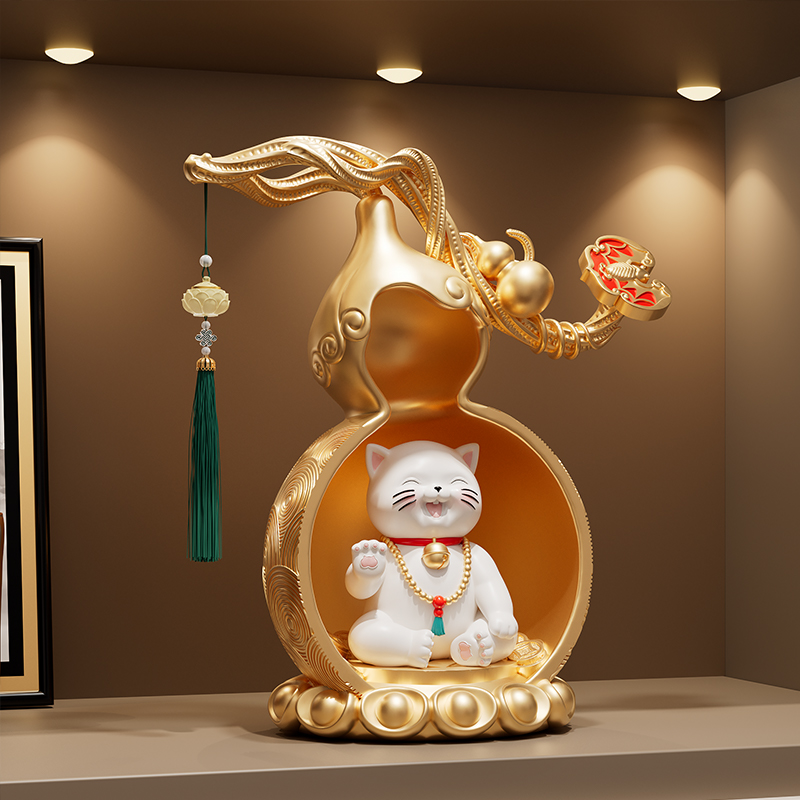创意福禄招财猫摆件高级感客厅电视柜酒柜办公室装饰开业礼物大吉
