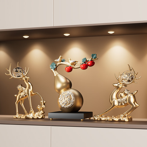 招财鹿葫芦电视机柜摆件客厅轻奢高档2025新款入户玄关酒柜装饰品