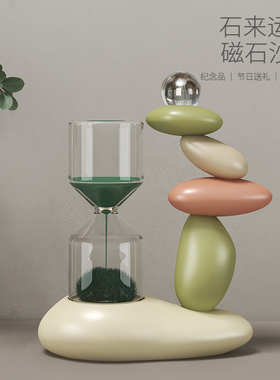 时来运转磁力沙漏盆栽创意摆件办公室工位解压治愈送朋友生日礼物