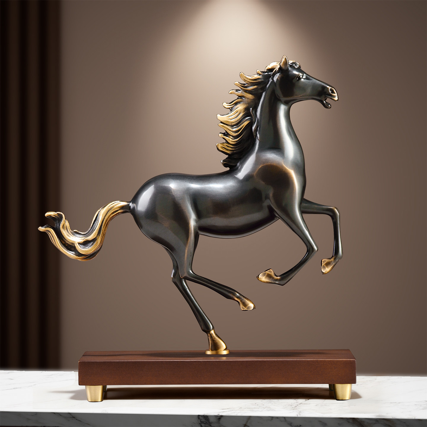 马到成功黄铜马摆件新中式客厅办公室领导高档装饰品公司开业礼物