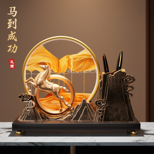 马到成功流沙画摆件家居客厅轻奢高档酒柜装饰办公室开业乔迁礼物