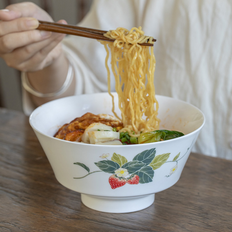 曼叙斗笠汤面碗奔赴莓好高脚碗手绘釉下彩家用精致景德镇陶瓷面碗