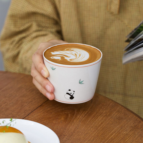 曼叙瓷中古大众手工熊猫阔口杯