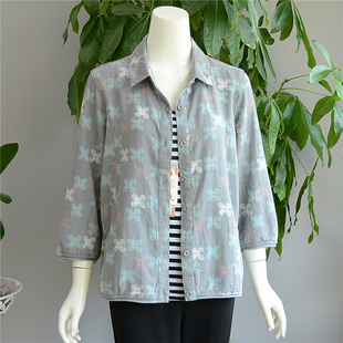 中老年女装衬衫长袖纯棉奶奶装大码肥版春夏衣服薄外套宽松衣服