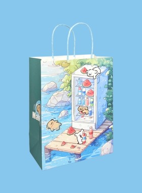 线条小狗牛皮纸手提袋礼物包装手绘插画风治愈温暖生日节庆礼品袋