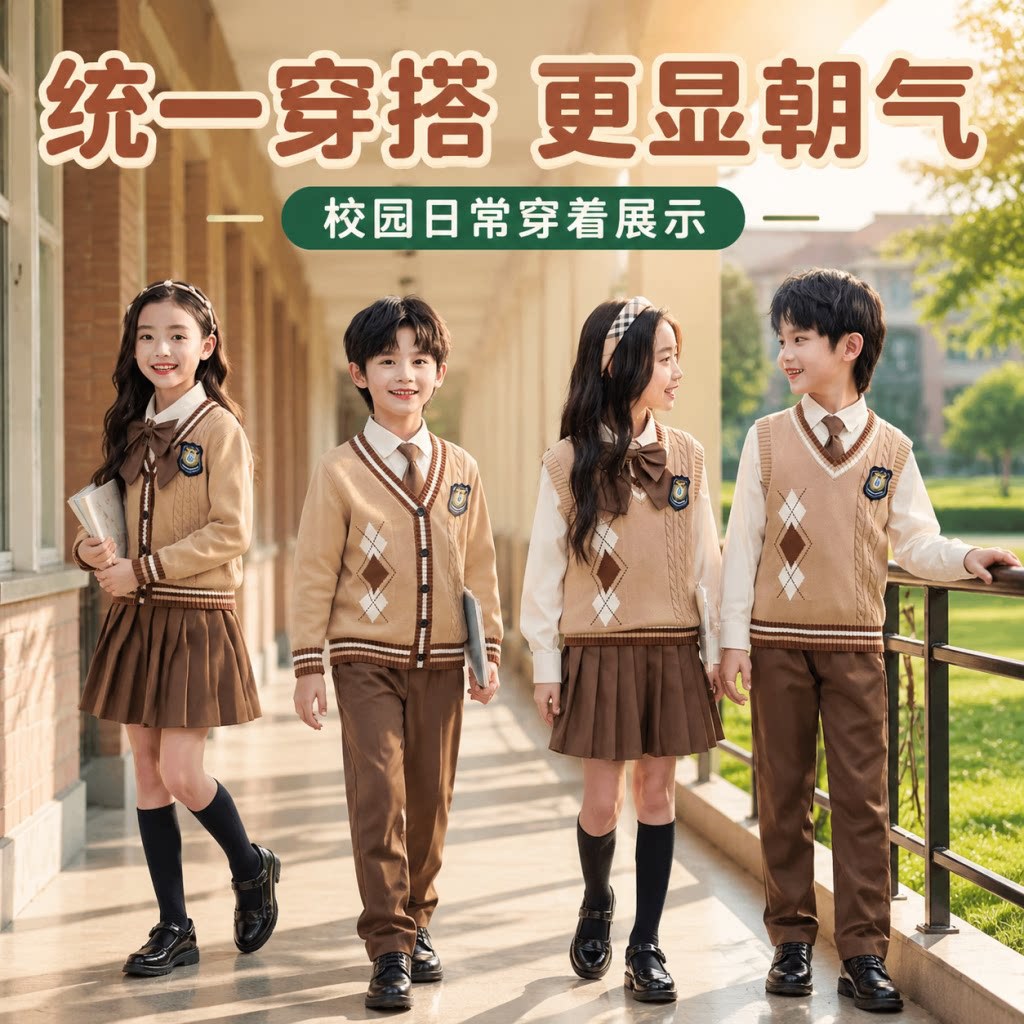秋冬英伦学院风校服套装小学生针织马甲三件套幼儿园园服班服批发