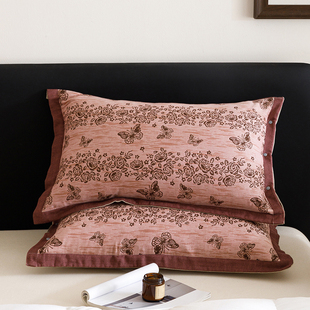2025新款全棉四层提花纱布美拉德凤格枕套成人棉枕套枕一对装枕套