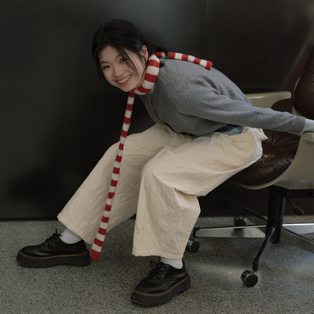 针织围巾细窄腊肠条纹辣妹女秋冬