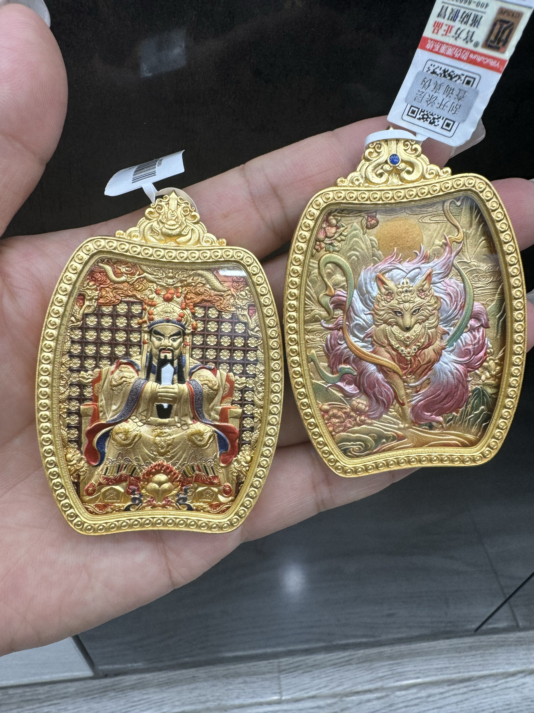 五爷唐卡热贡纯手绘矿物料御凤九尾狐财财爱情贵人火神m开加