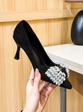 316-256黑色气质小码30-33蝴蝶结粗跟时装职业鞋大码加肥加宽41-4